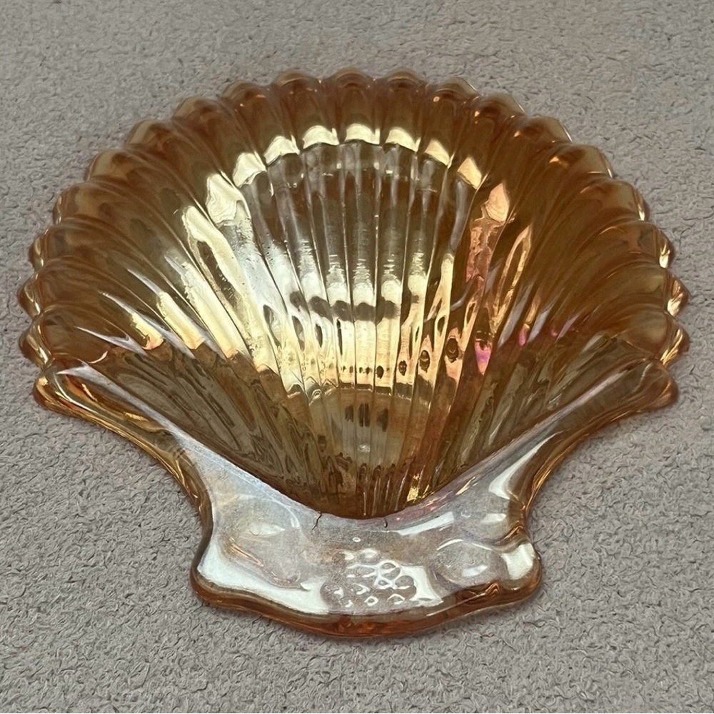 Vintage Carnival Amber Glass Small Sea Shell Trinket Dish Orange VTG Retro MCM - Picture 11 of 16